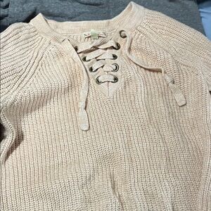 Women's Cream Lace-Up Sweater